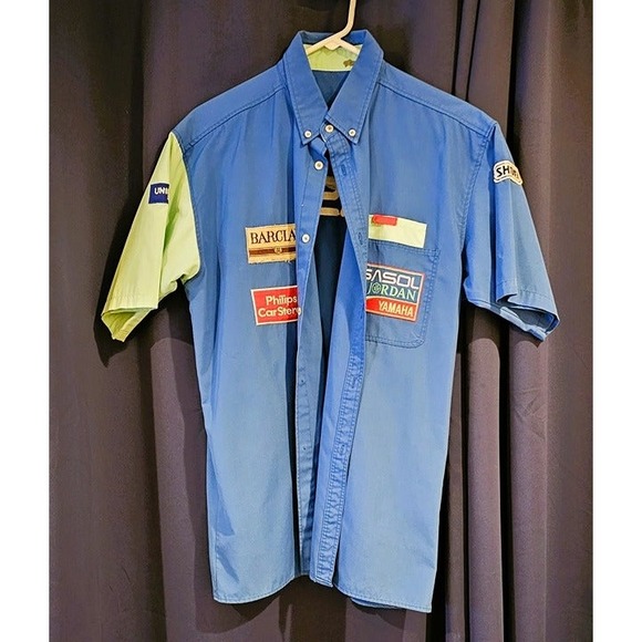 1992 Sasol Jordan Yamaha Formula 1 Racing Team Button‎ Down Short Sleeve Shirt - Picture 1 of 8